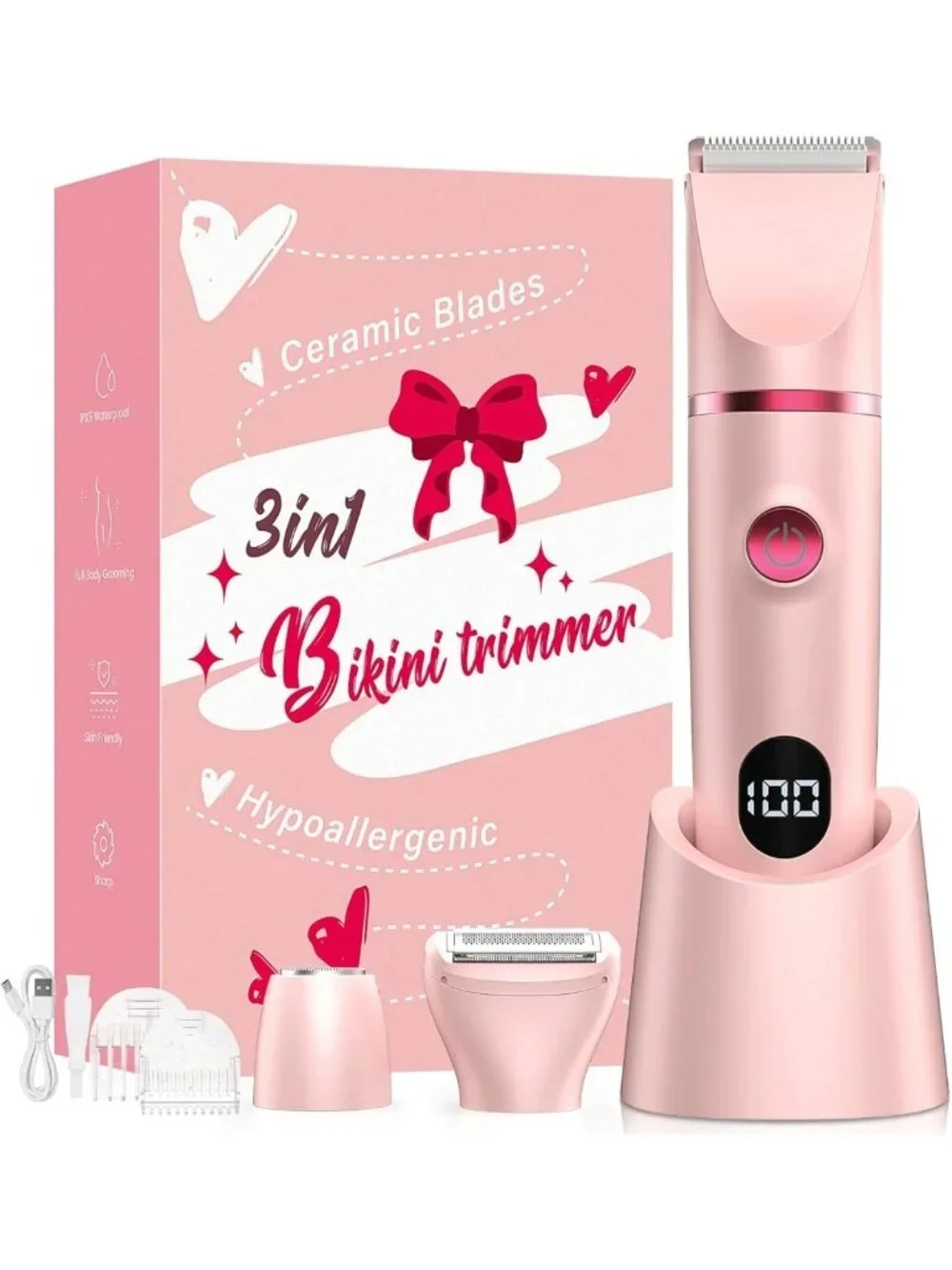 3-in-1 Waterproof Bikini Trimmer & Electric Razor for Women, LED Display